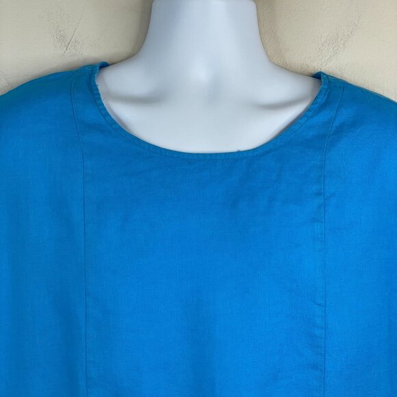 Ali Miles Womens Coastal Beachy LINEN Tunic Top 1X Vibrant Blue Travel Vacation - Picture 3 of 11
